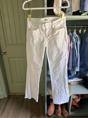 PAIGE Sloane White Straight Leg Jeans with Frayed Hem - *Flawed